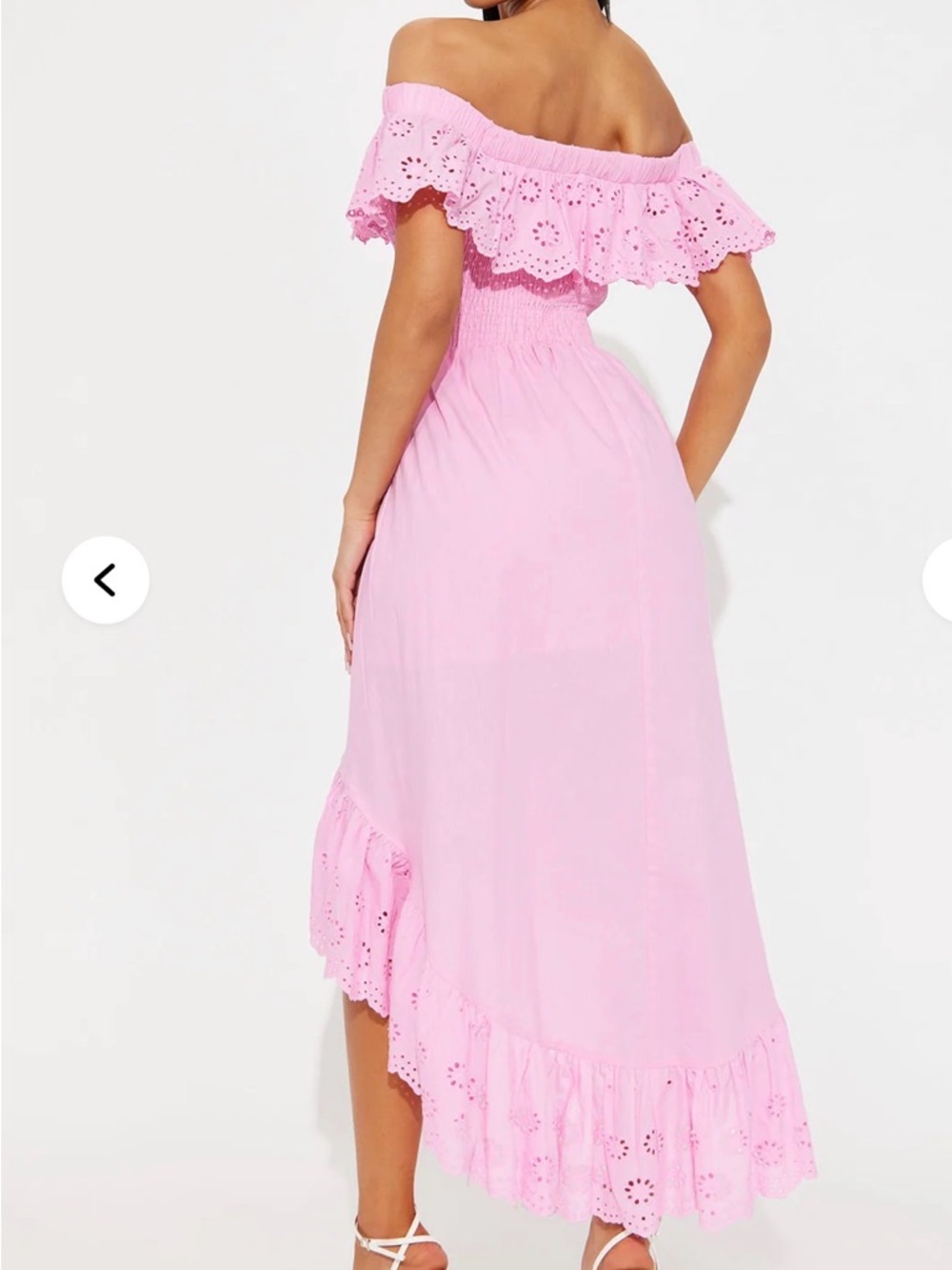 Off-Shoulder Pink Ruffle High-Low Dress - Picture 2 of 2